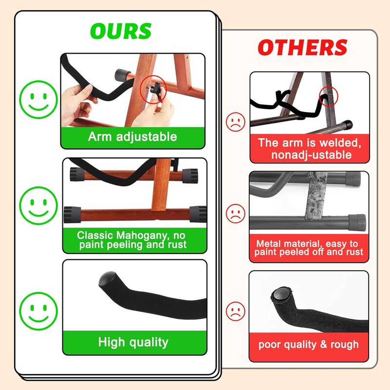 DOMMI Mahogany Wood Electric Guitar Stand With Non-Slip Rubber and Soft Foam Arms - Portable Folding A-Frame for Acoustic Guitars, Easy Assembly, Floor Display for Travel - Image 2